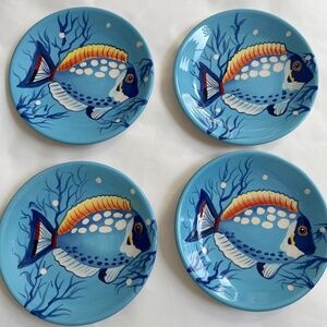 Tropical Plate La Dolce Vita Big Fish Collection Blue and Yellow Tea Lunch 8"